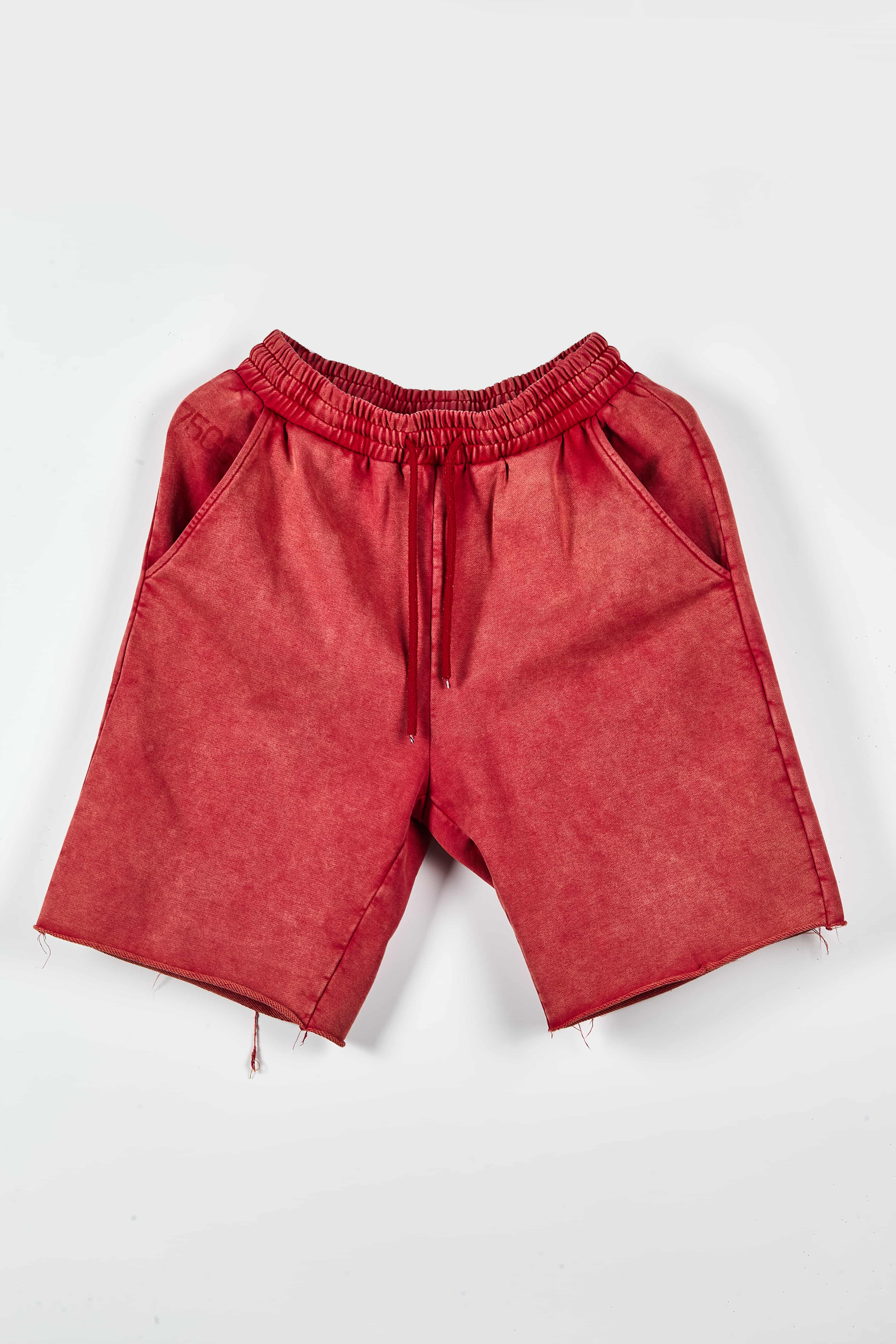 Vintage Washed Red Sweat Shorts - Distressed Raw Hem Streetwear Shorts